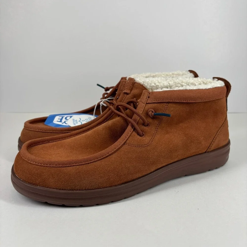 HEYDUDE Wally Mid GripR‎ Warmth Men's 13 Brown Suede Faux-Shearling Chukka Boots